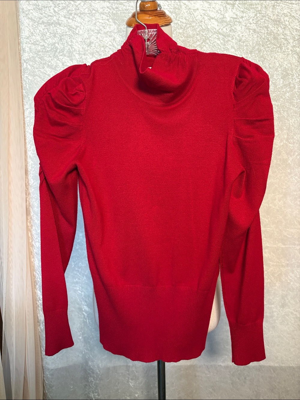 Joseph A. Red Mock Turtleneck Sweater puff shoulder sleeves Size PS